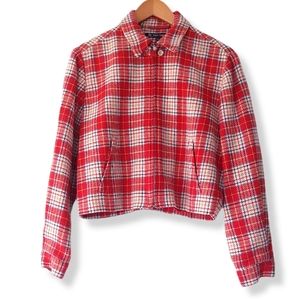 FRENCH CONNECTION Red Plaid Front Zip Wool Jacket